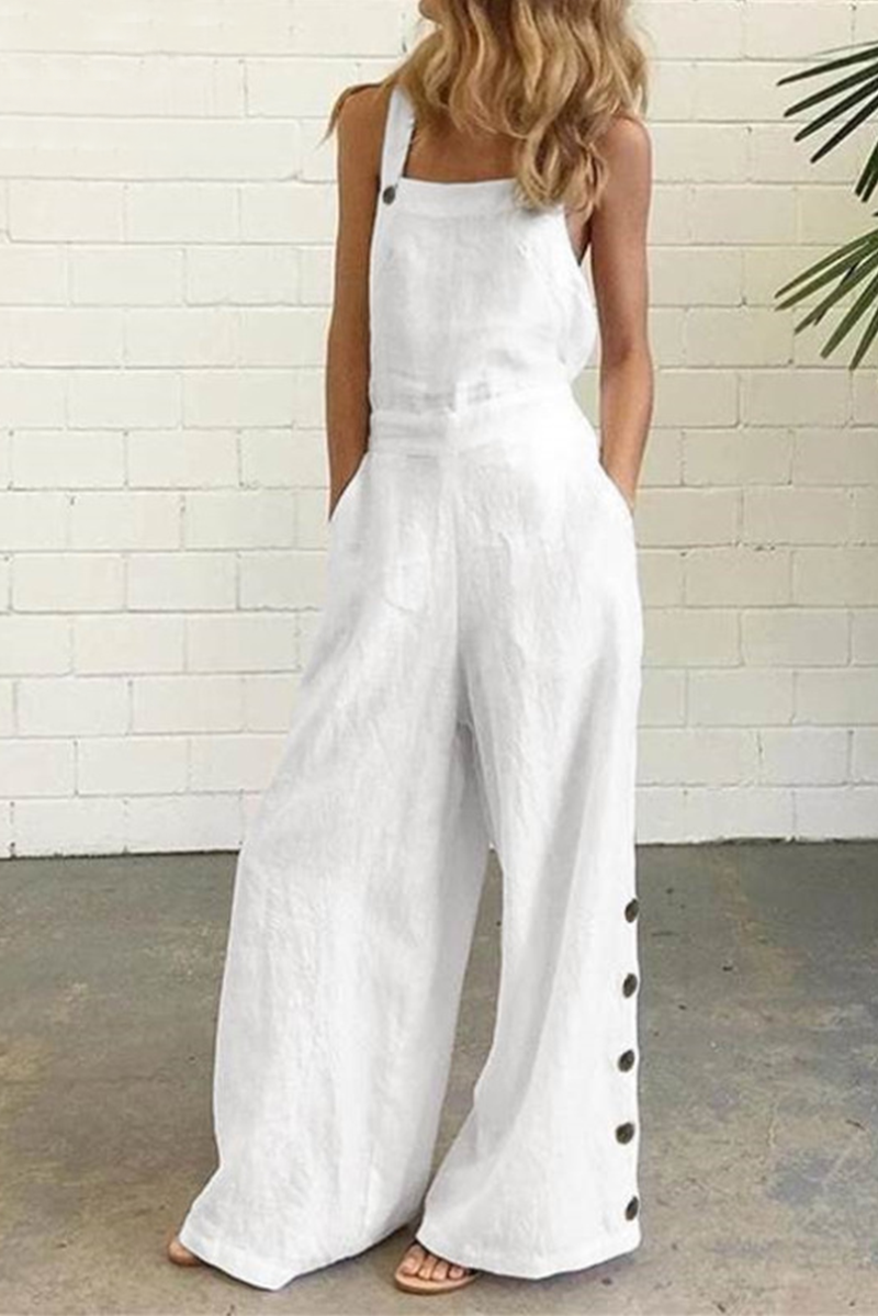 Nonchalant jumpsuit met vierkante halslijn, verstelbare gesp en decoratieve knopen