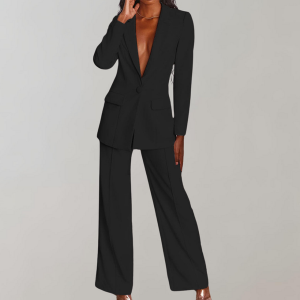 Dames set met stijlvolle blazer met één knoop en wijde broek