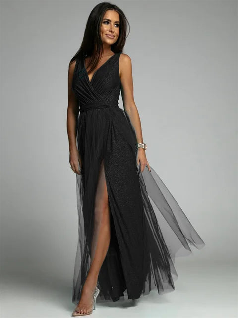 Avondjurk in maxi lengte met elegante stijl en V-hals