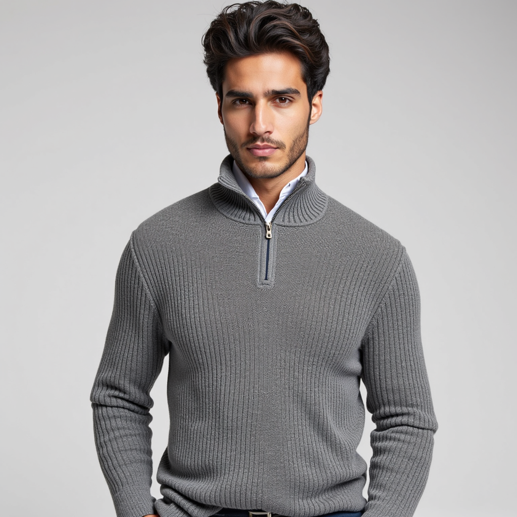 Casual Business Sweater voor Heren met Halve Rits, Geschikt voor Werk en Vrije Tijd