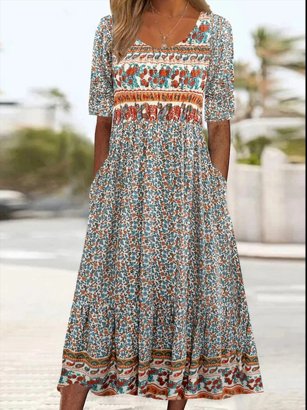 Dames maxi-jurk met gemengd kleurenontwerp