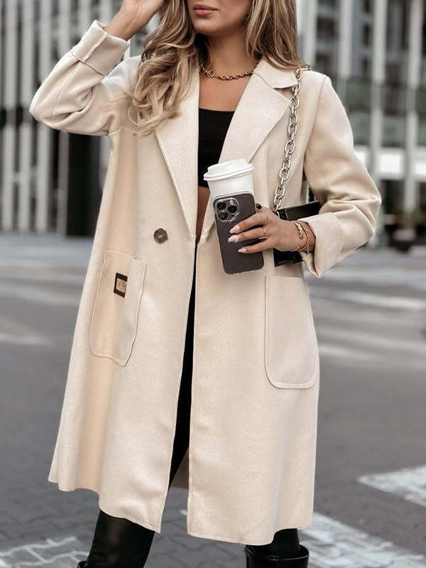 Dames Casual Halflange Jas met Reverskraag en Lange Mouwen