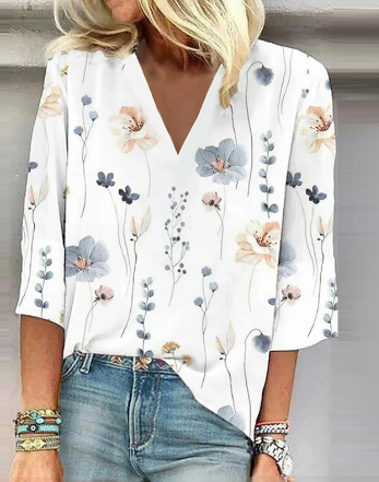 Gezellig T-shirt met botanische bloemen