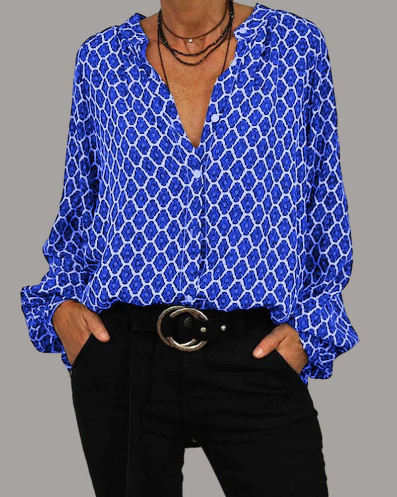 Blouse met V-hals en printontwerp met lange mouwen