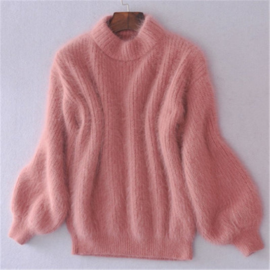 Losse Trui in Effen Kleur - Vintage Angora Trui voor Dames