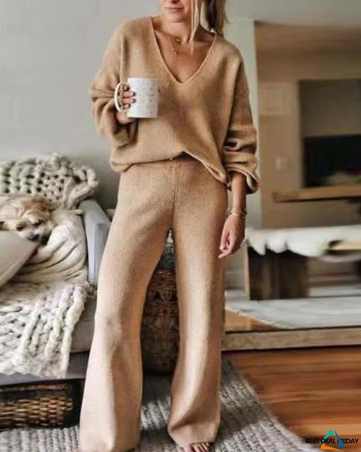 Dames Casual V-Hals Trui Lounge Set - Comfortabel en Stijlvol voor Elke Dag