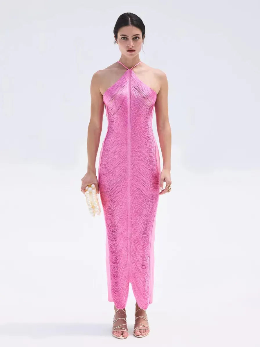 Asymmetrische jurk met franjes