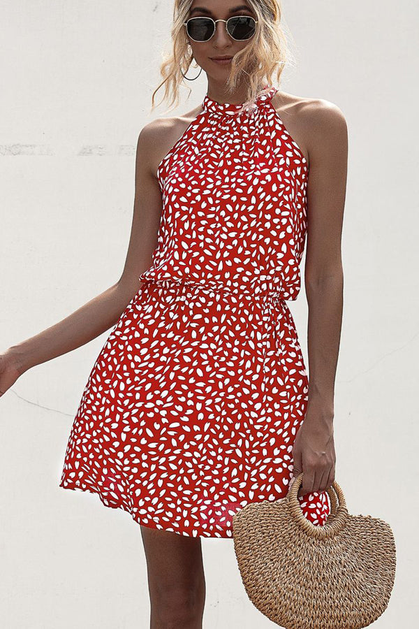 Virginia - Stippenprint Halter Hals Casual Jurk