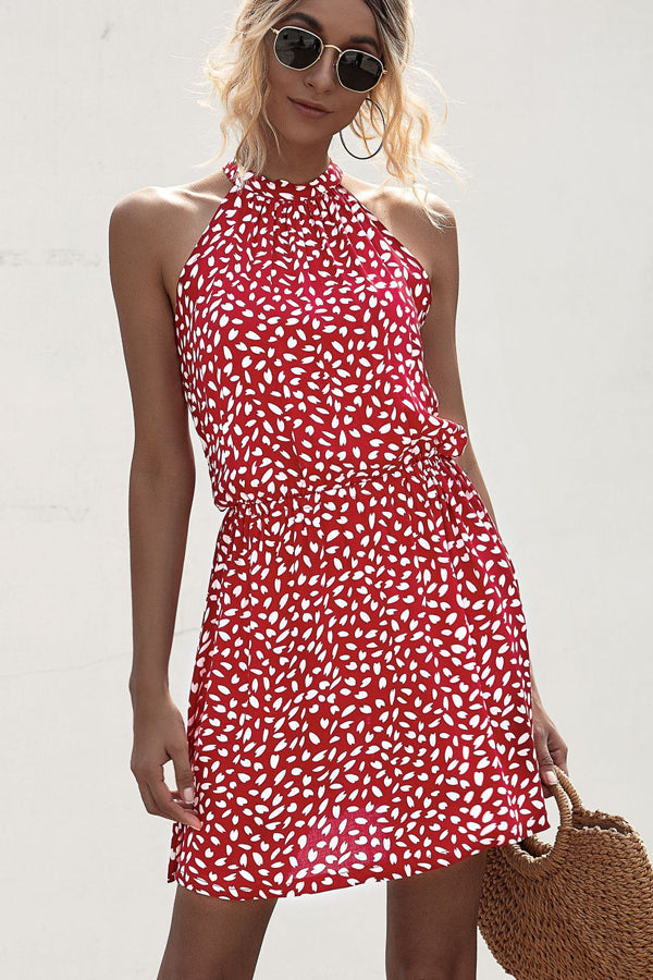 Virginia - Stippenprint Halter Hals Casual Jurk