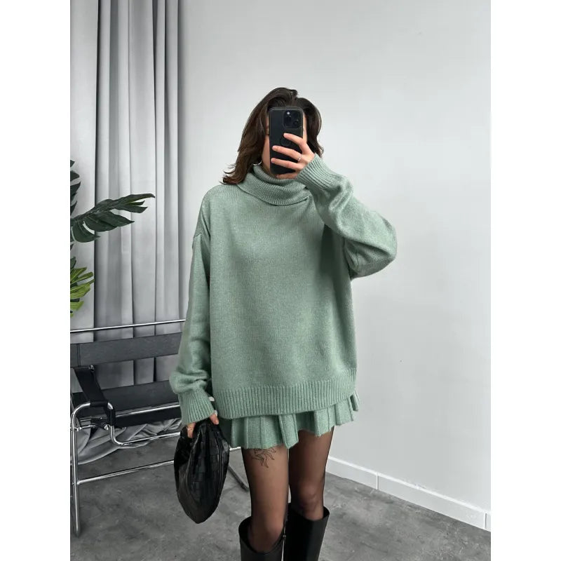 Dames Oversized Rok en Hohe Kraag Trui Set - Zachte Mode voor Casual Gelegenheden