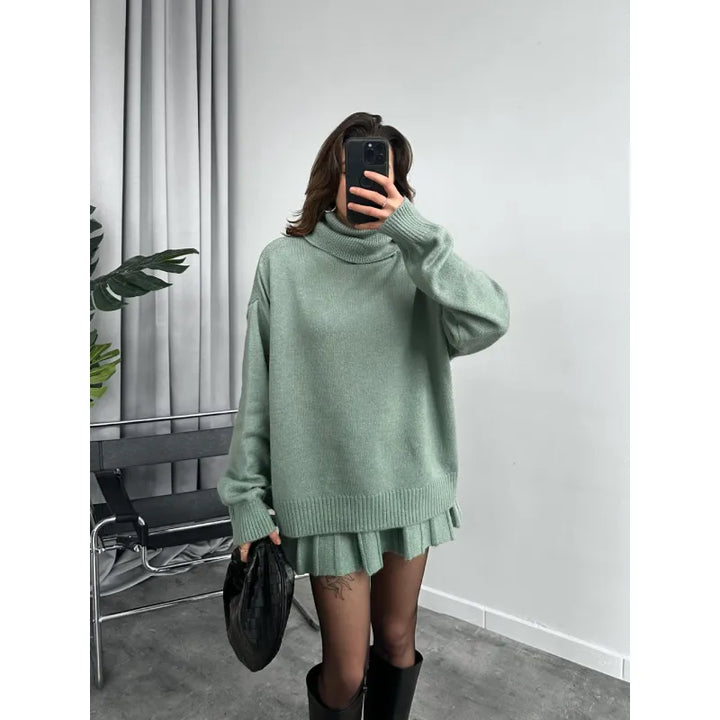 Dames Oversized Rok en Hohe Kraag Trui Set - Zachte Mode voor Casual Gelegenheden