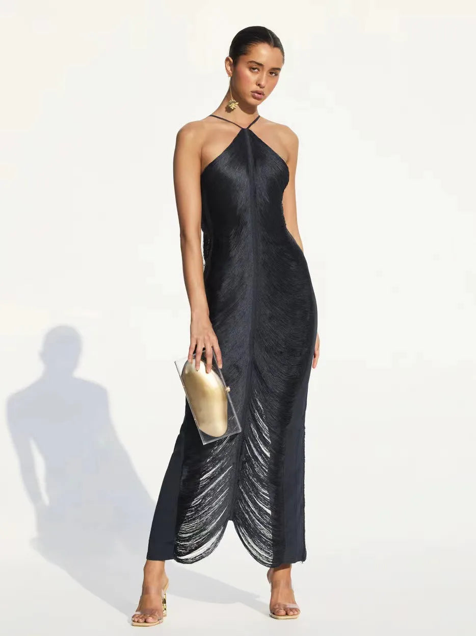 Asymmetrische jurk met franjes