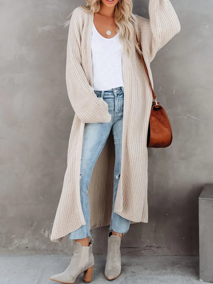 Open Gebreide Losse Cardigan, Casual Lange Mouwen Trui met Splitten, Damesmode Kleding