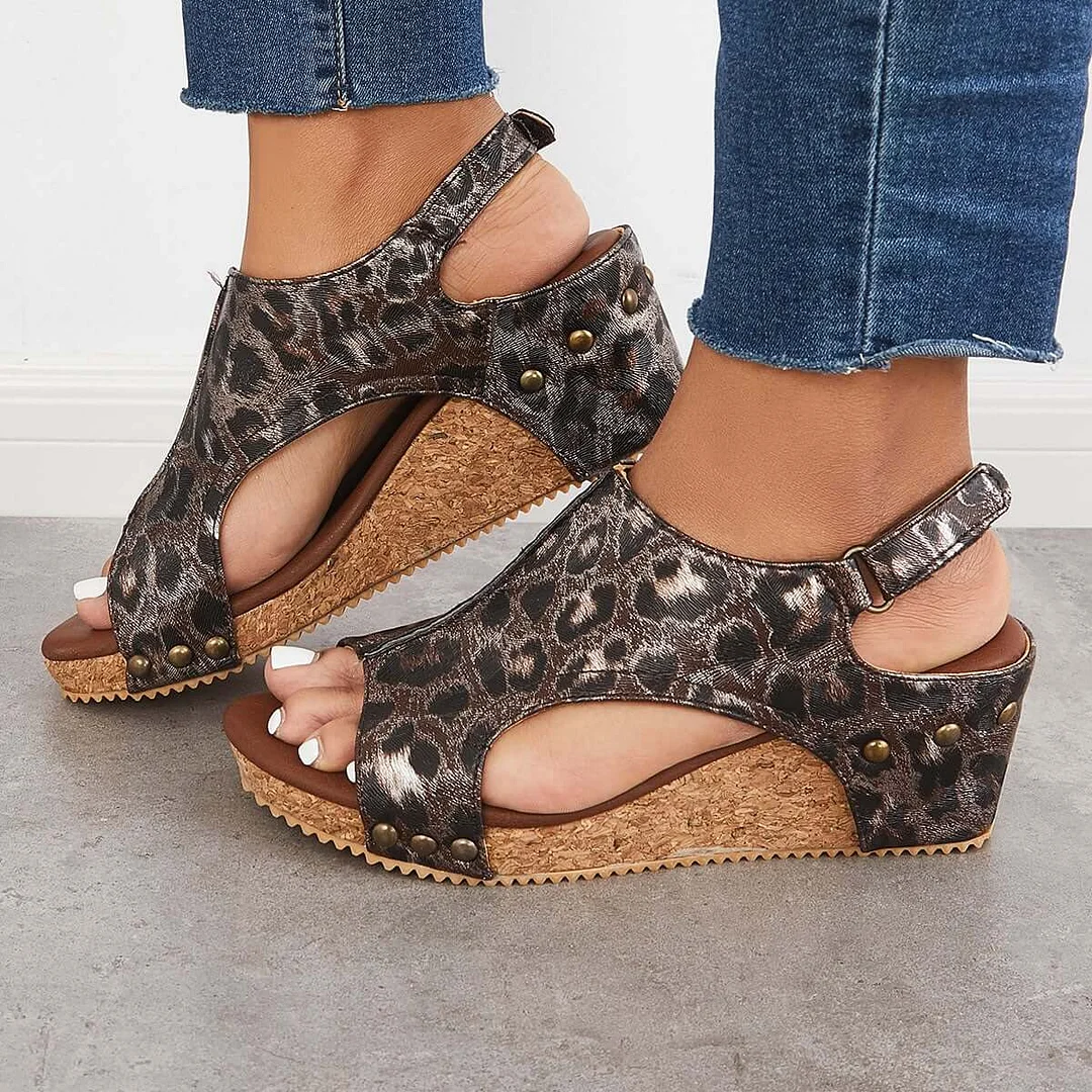 Gabriela - Kurk platformsandalen met sleehak, bandje aan de achterkant en enkelgesp