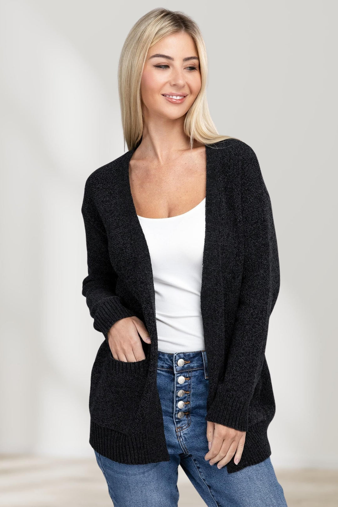 Elegante Cardigan met inkepingskraag en open voorkant