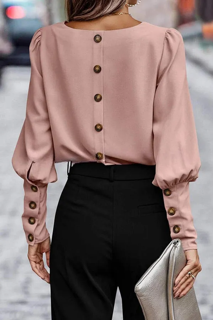 Laura - Elegant Long Sleeve Top with Back Button Detail