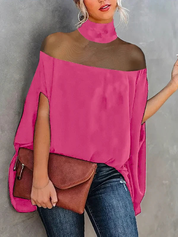 Gwyneth - Transparante blouses met hoge hals en shirts met vleermuismouwen