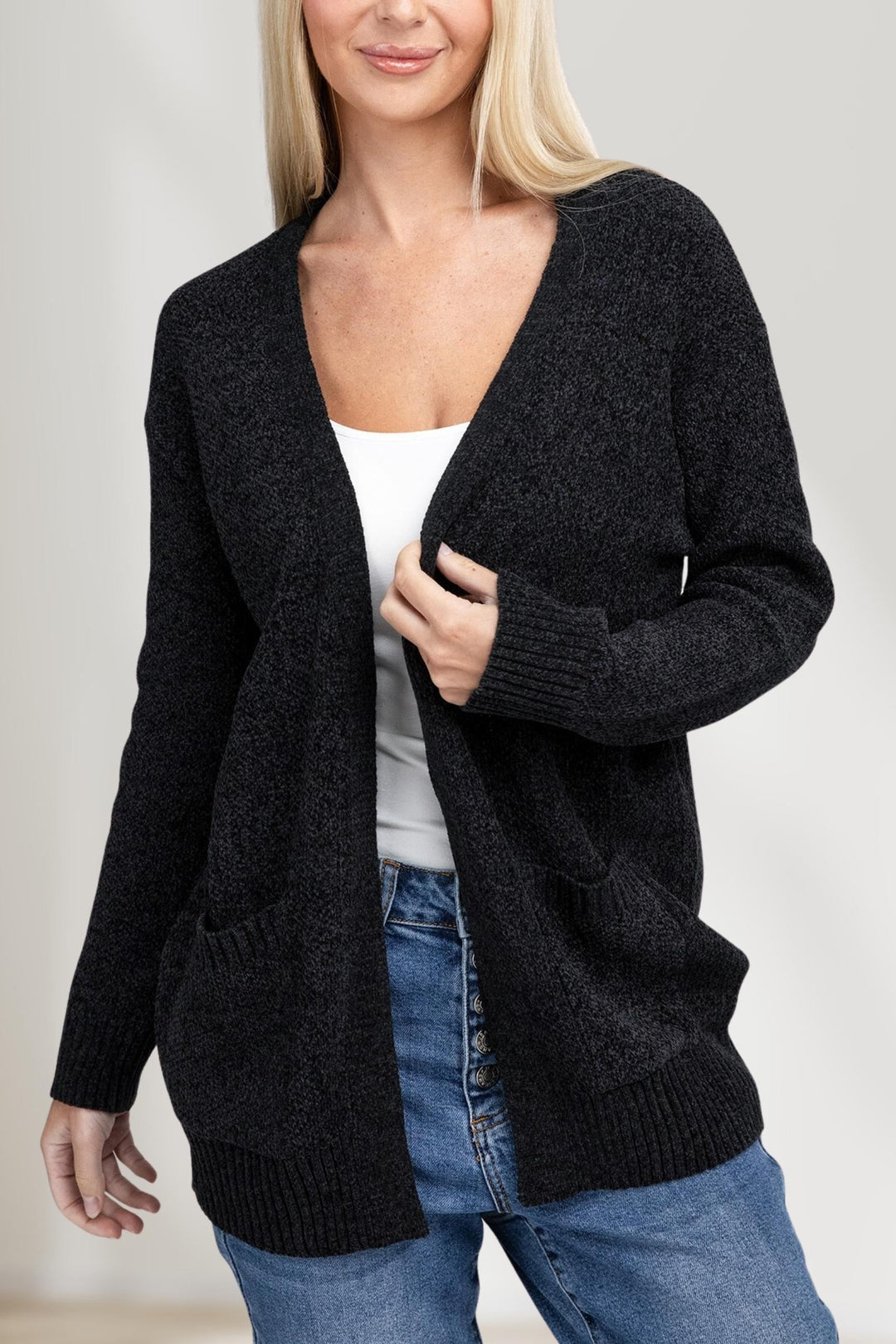 Elegante Cardigan met inkepingskraag en open voorkant