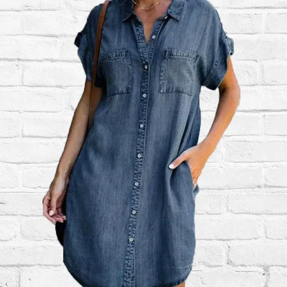 Emma - Vrijetijdsjurk in denim met korte mouwen