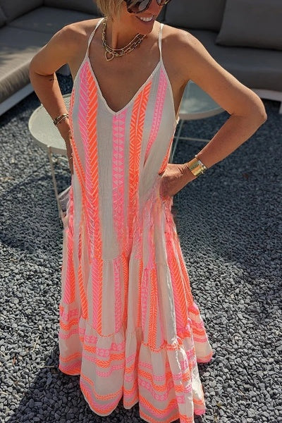 Malena - Away on Vacay cami maxi jurk met etnische print