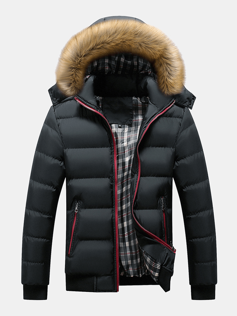 Tom Heren Hooded Coat met Contrasterende Patches en Afneembare Kraag