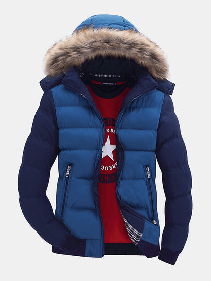 Tom Heren Hooded Coat met Contrasterende Patches en Afneembare Kraag