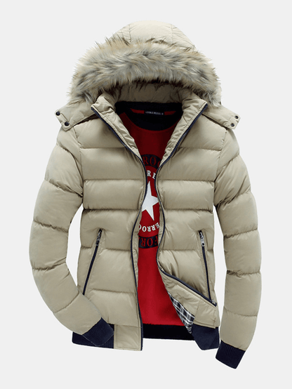 Tom Heren Hooded Coat met Contrasterende Patches en Afneembare Kraag