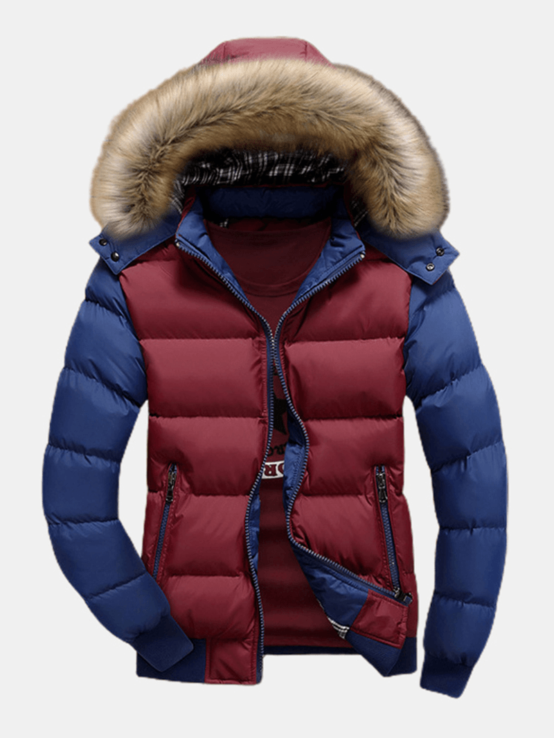 Tom Heren Hooded Coat met Contrasterende Patches en Afneembare Kraag