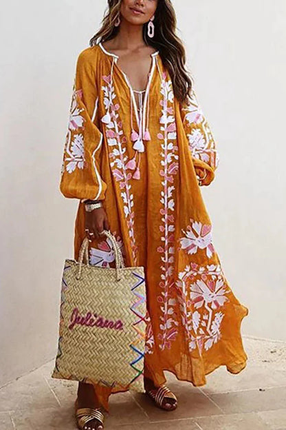 Karma lange jurk in bohemian stijl met bloemenprint