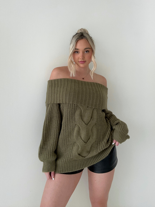 Chic Off-The-Shoulder Breisweater voor Modieuze Herfstlooks