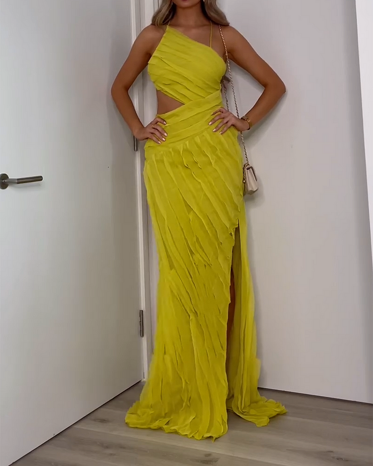 Rebecca One Shoulder Effen Kleur Jurk – Elegant & Stijlvol