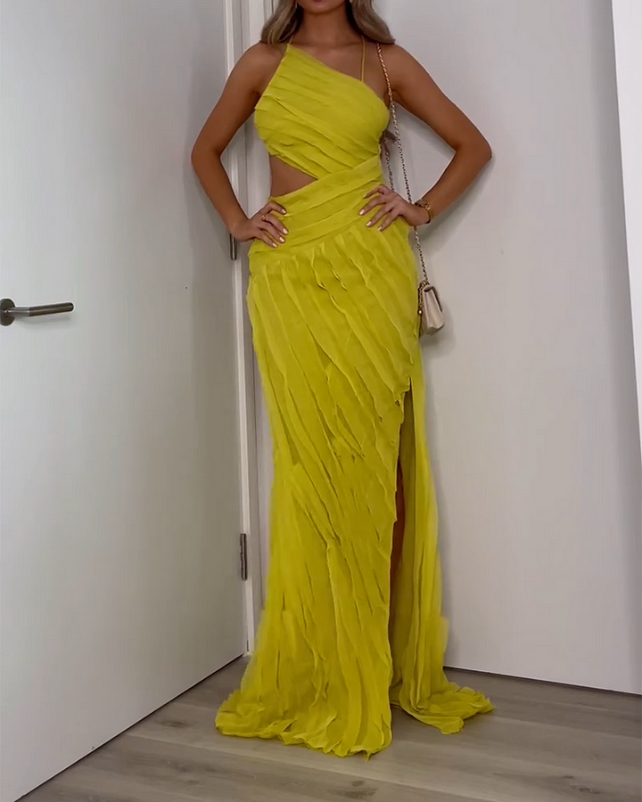 Rebecca One Shoulder Effen Kleur Jurk – Elegant & Stijlvol