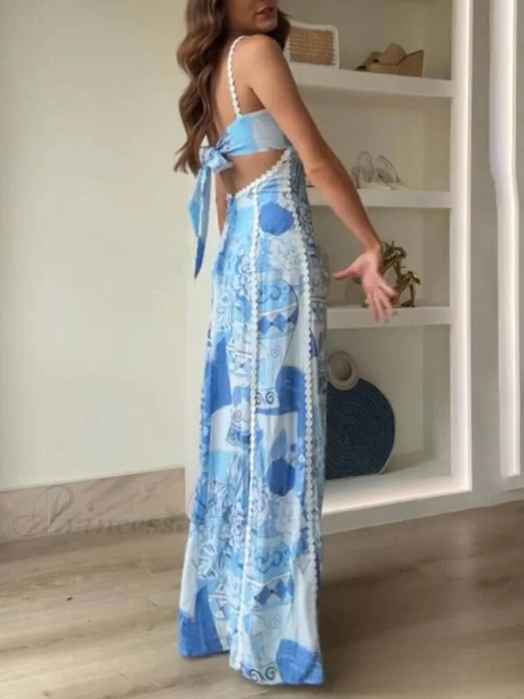 Trendy maxi jurk met sierlijke strik en uitlopende rok