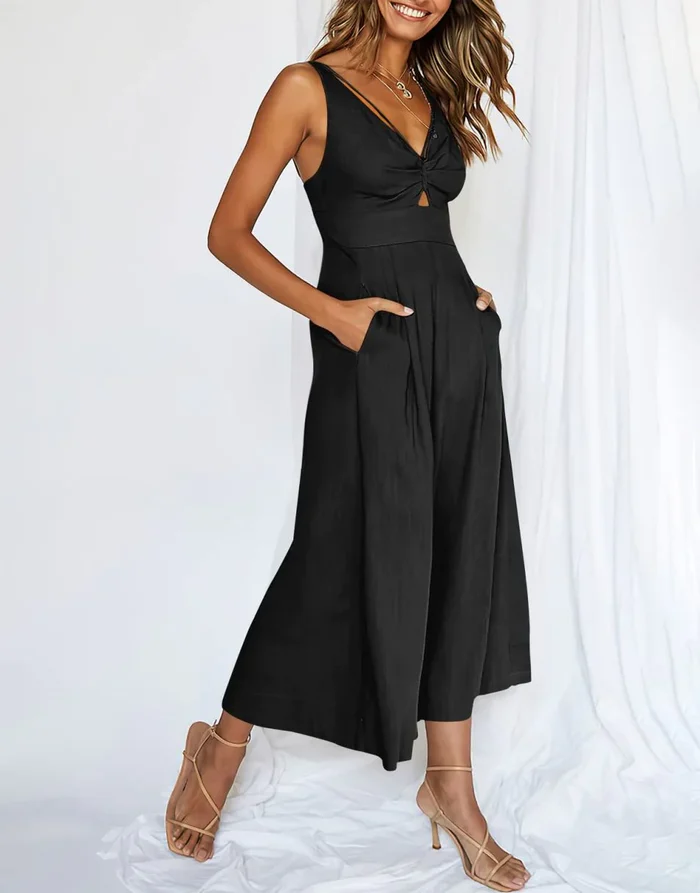 Amanda - V Neck Cutout High-Waist Rompers