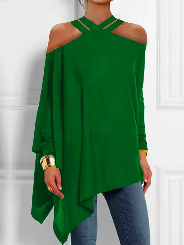 Angela Uitsnijding Asymmetrische Blouse - Stijlvolle Off-Shoulder Essential