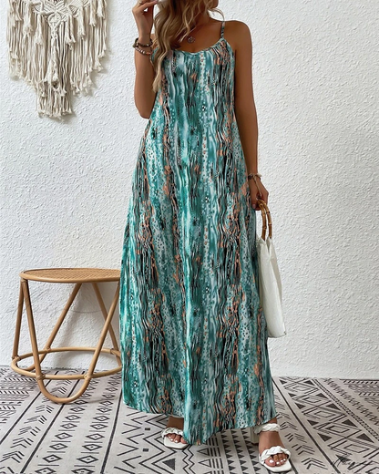 Rebecca - Chique spaghettiband maxi jurk met abstracte print