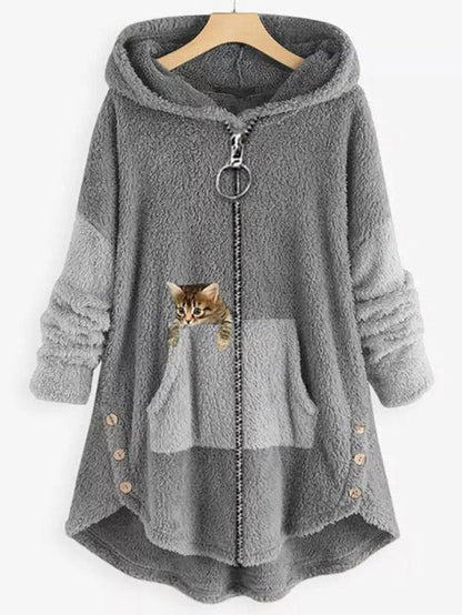 Elegante hoodie met capuchon en rits- en knoopzakken