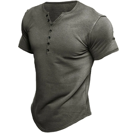 Harley - Henley effen kleur casual T-shirt met korte mouwen en casual vintage voor heren