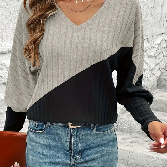 Color Block Top met stijlvolle lantaarnmouwen