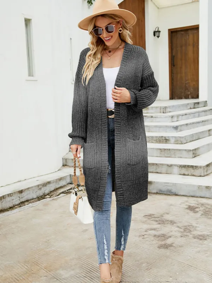 Vrouwelijke Gebreide Gradient Cardigan met Verlaagde Mouwen – Stijlvolle en Comfortabele Mode