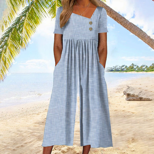 Guillemette - Zomerjumpsuit met blauwe strepen voor de jeugd