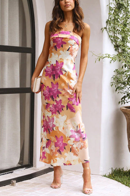 Judith - Strapless midi-jurk met bloemen en open rug