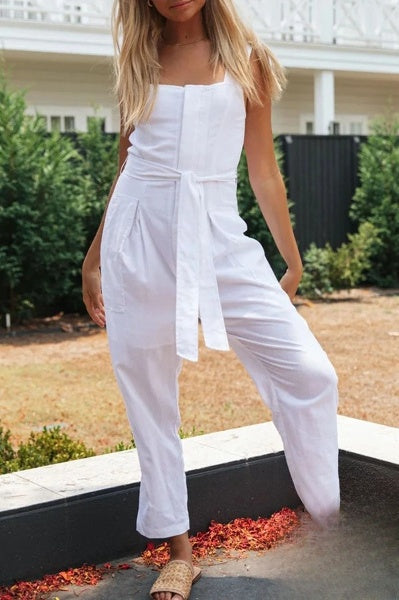 Georgina - Street fashion, effen losse jumpsuits met split en vierkante halslijn