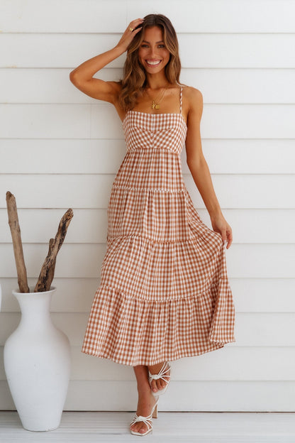 Gingham dromen maxi-jurk