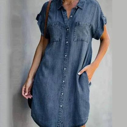 Emma - Vrijetijdsjurk in denim met korte mouwen