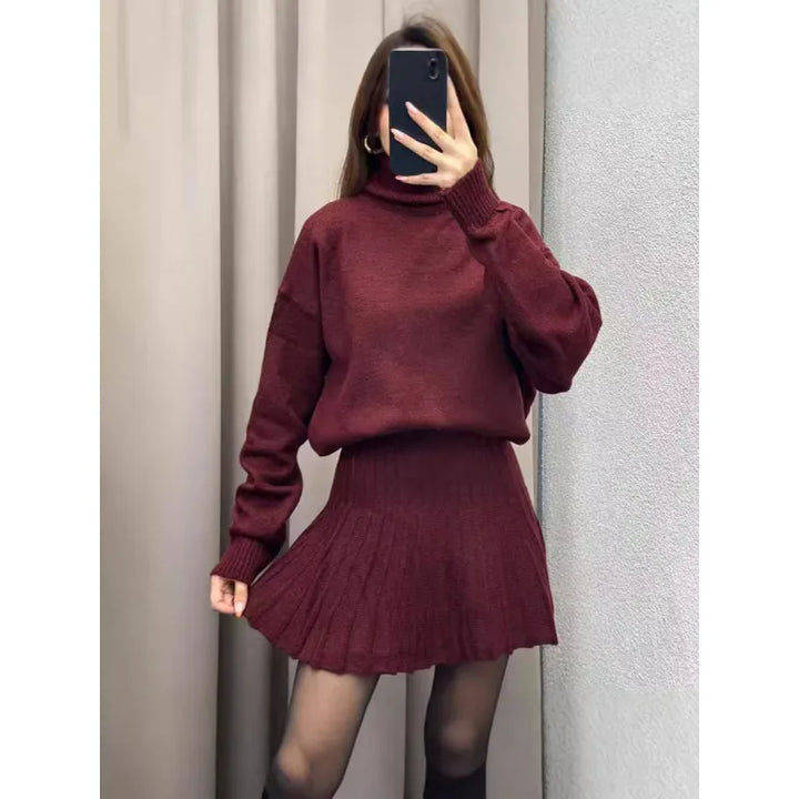Dames Oversized Rok en Hohe Kraag Trui Set - Zachte Mode voor Casual Gelegenheden