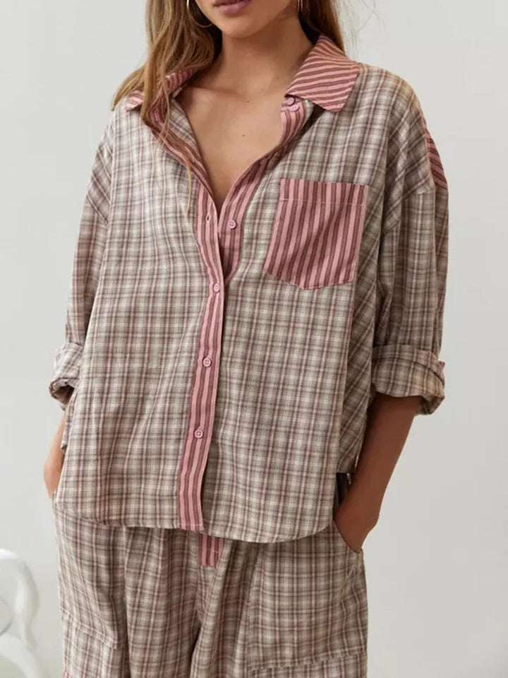 Dames tweedelig pyjama set met geruit patroon
