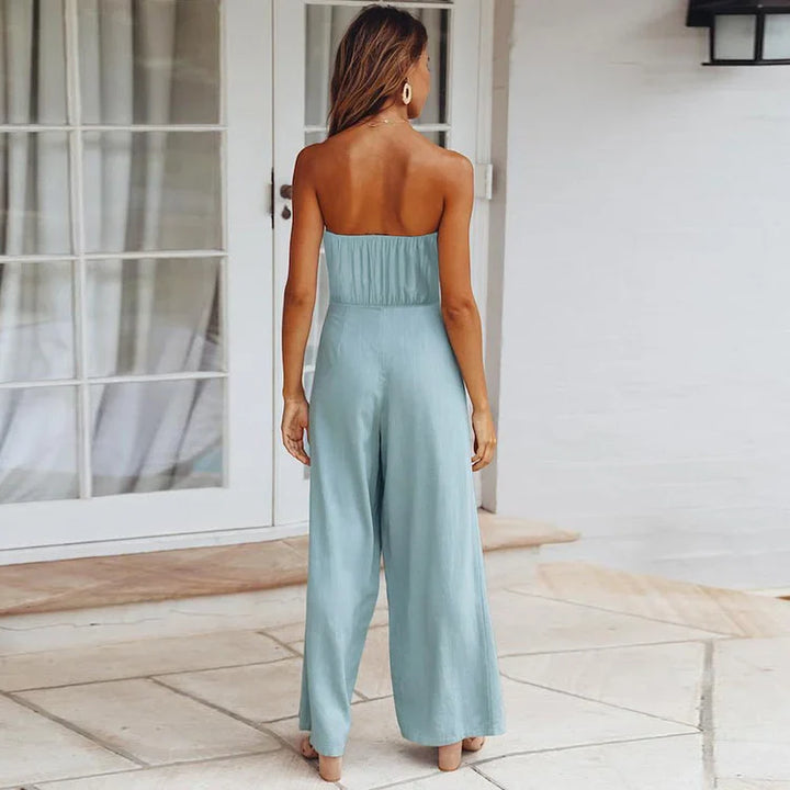 Elegante dames jumpsuit met bandloos ontwerp en wijde broekspijpen