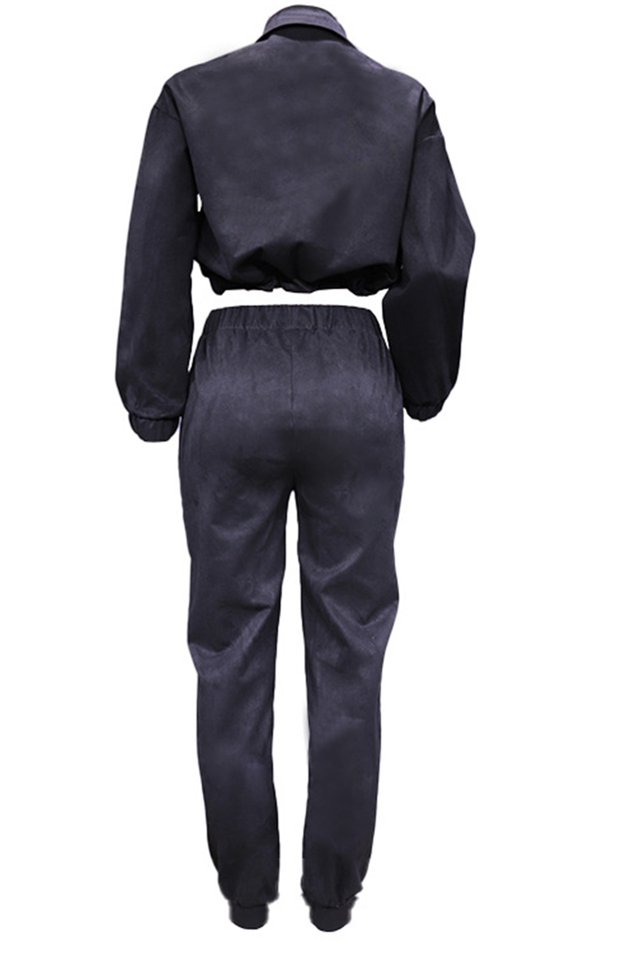 Nonchalant Tweedelig Outfit met Ritskraag en Lange Mouwen