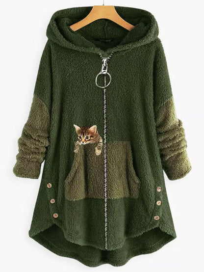 Elegante hoodie met capuchon en rits- en knoopzakken